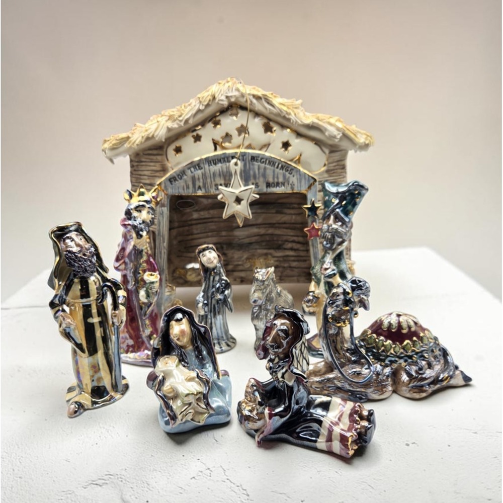 Vintage Blue Sky Clayworks Heather Goldminc Nativity Set Christmas   MINT